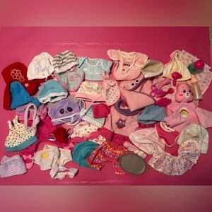 Lot of 6–9” Baby Doll Clothes & Accessories Mixed Outfits Hats Bibs